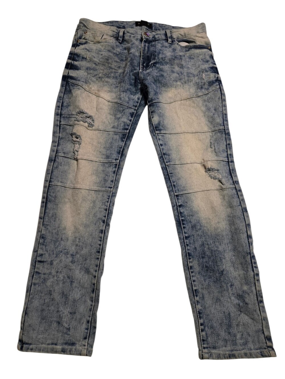 WT02 Jeans Men's 34x30 Blue Straight Ripped Distressed Stretch Denim Pants